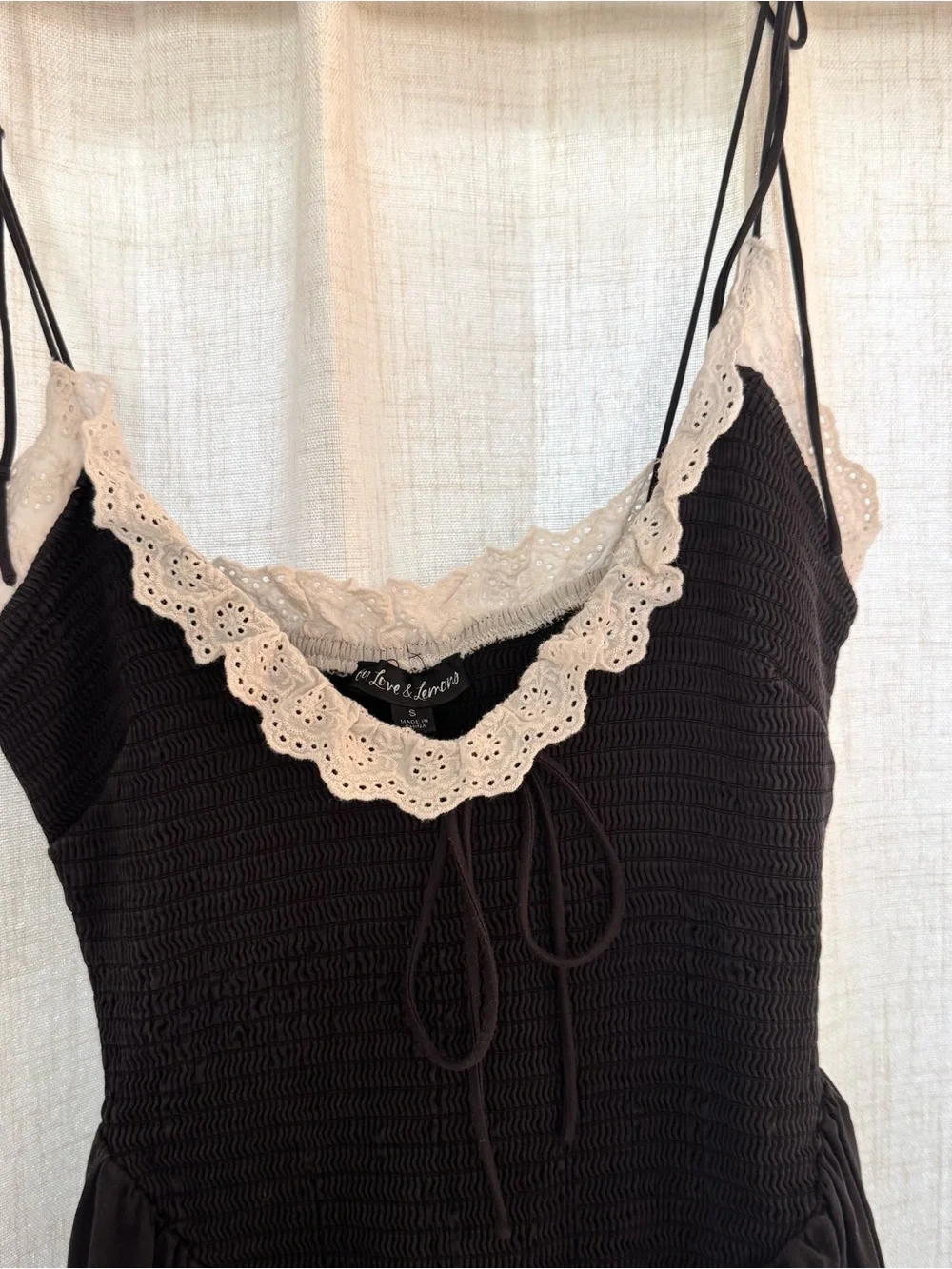 For Love And Lemons Bethany Black Midi Dress with White Lace Trim - Picture 4 of 6